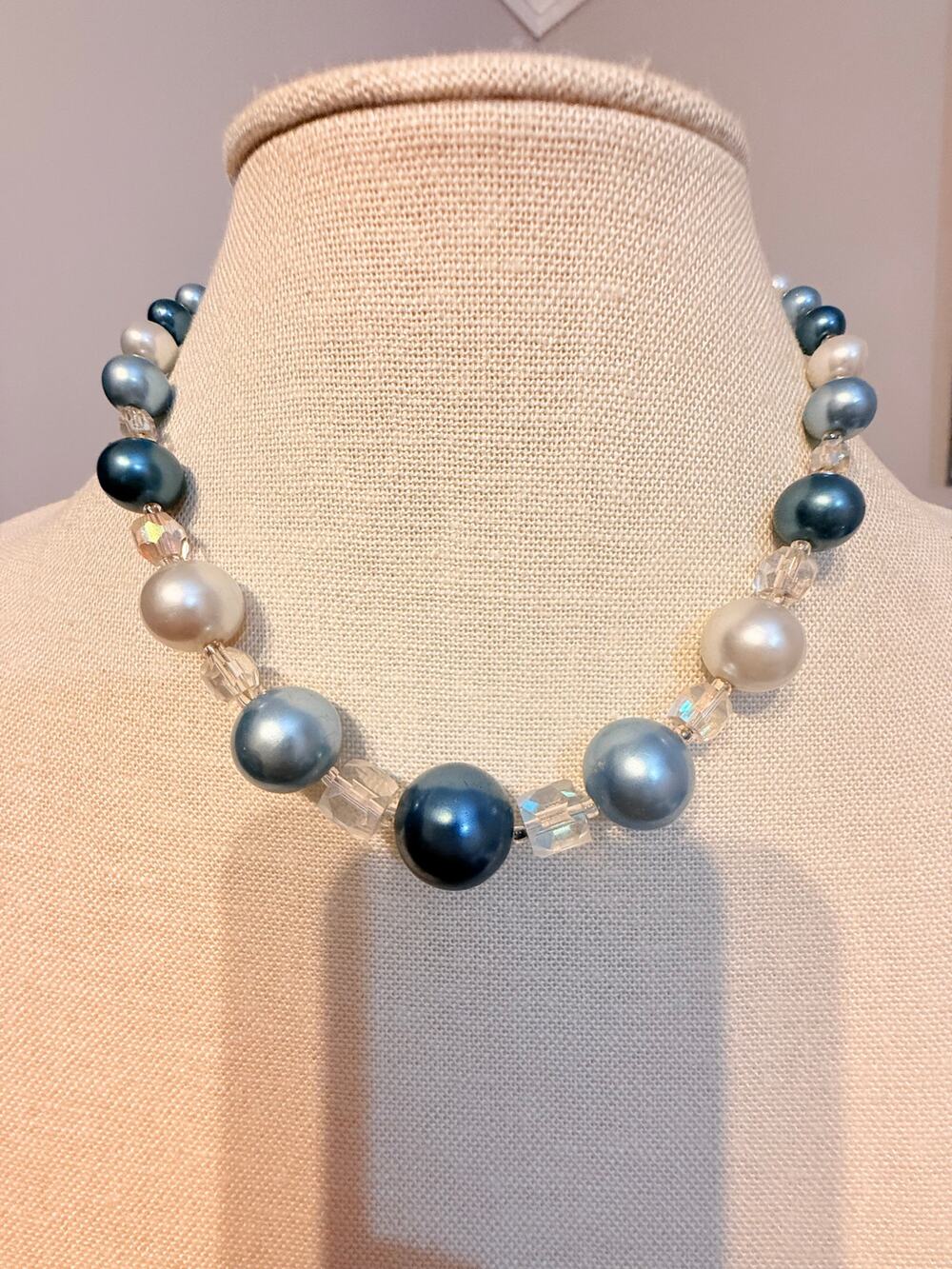 Vintage Japan Blue Faux Pearl  Necklace